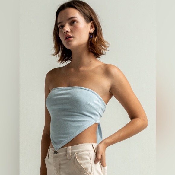 NWOT NIA Terrycloth Women’s Scarf Crop Tie Top in Sky Blue - Size XS - Picture 4 of 11